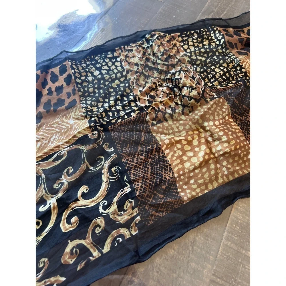 Bill Blass Vintage Silk Scarf Animal‎ Print Patchwork Baroque Gold Black Brown